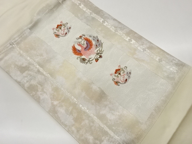 JAPANESE KIMONO / NAGOYA OBI: EMBROIDERY OF A PHOENIX / FLORAL ARABESQ